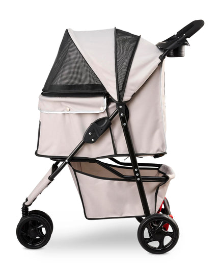 Carlson Pet Products Stroller, Includes 360 Degree Front Wheel Swivel, Rear Wheel Breaks, Reflective Trim, Mesh Panels, Umbrella and Mesh Canopy, Khaki
