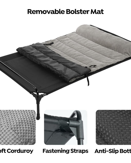 Veehoo Elevated Raised Dog Bed+Removable Padded Bolster-Cooling Outdoor Indoor Dog Cot Bed with Railing for Large Sized Dogs, Pet Cot Dog Hammock Bed Elevated Dog Couch Ded with Bolster-41 x 27"