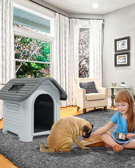 YITAHOME 34.3'' Large Dog House Outdoor Plastic Doghouse Water Resistant Pet House with Adjustable Skylight and Elevated Base for Small, Medium Dogs (34.3''L*28.3''W*29.5''H)