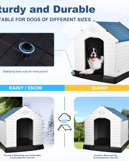 Elevon Plastic Dog House, Insulated Doghouse Puppy Shelter, Water Resistant Easy Assembly Sturdy Dog Kennel with Elevated Floor and Air Vents, Ventilate for Small to Large Sized Dogs (41-Inch)