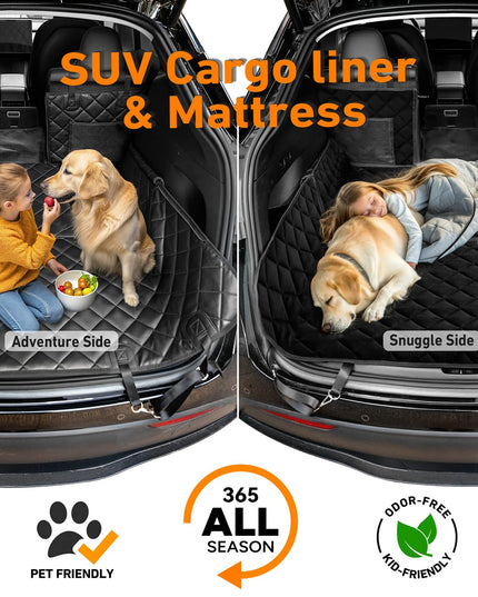 Bearcover Hard Bottom Car Seat Cover for Dogs, PU+Plush Dog Car Seat Cover for Back Seat, Waterproof Backseat Extender for Dogs in Car, Large Pet Hammock Bed with Rear Door Protector for Car SUV Truck