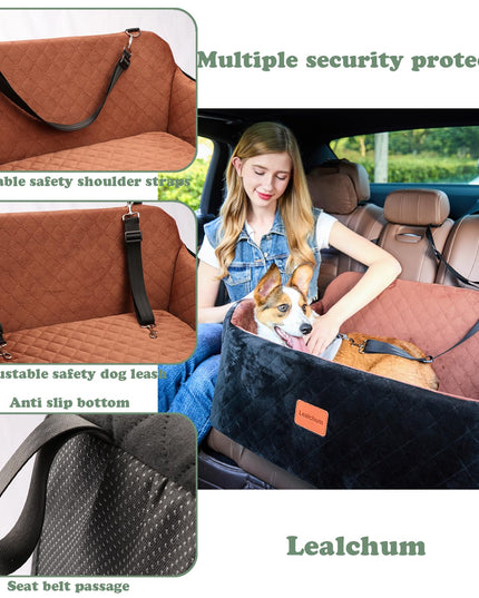 Lealchum Dog Car Seat for Medium Sized Dog,Car Dog Bed with Adjustable Leashes,Comfort and Support with Memory Foam Filled,Safety Travel Per Car Seat with Non-Slip Bottom(Grey, Large)
