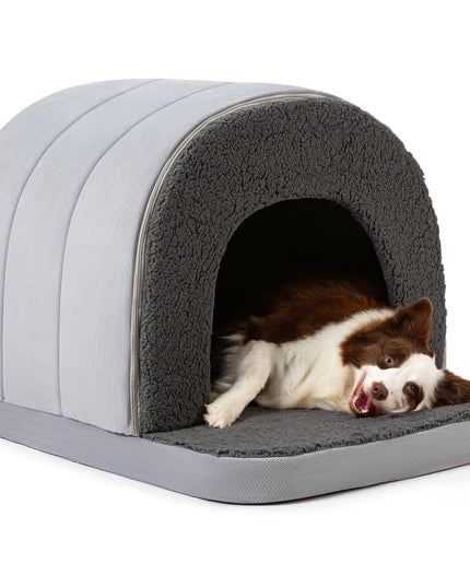 Pelzin Orthopedic Dog Bed House - Dog House Indoor with Egg-Crate Foam - Tent Bed with Waterproof Lining & Nonskid Bottom, Ideal for Extra Large Breeds & Fits 42-Inch Crate - 41"x27", Charcoal