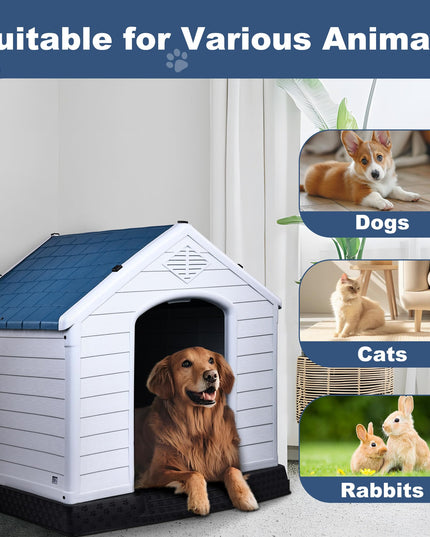 Elevon Plastic Dog House, Insulated Doghouse Puppy Shelter, Water Resistant Easy Assembly Sturdy Dog Kennel with Elevated Floor and Air Vents, Ventilate for Small to Large Sized Dogs (41-Inch)