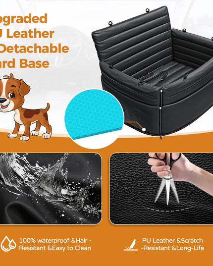 EAFTRA Dog Car Seat for Medium Sized Dogs, 2-in-1 Dog Booster Car Seat for Back Seat and Home Use, 100% Waterproof, PU Leather, Non-Slip Hard Base, Scratch-Proof, Fits Pets Up to 50 lbs