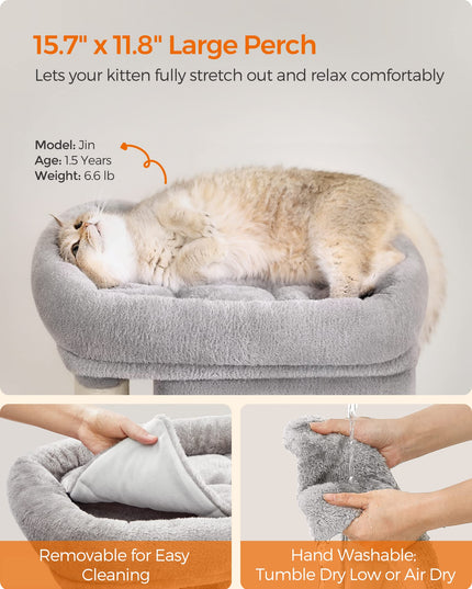 Feandrea Cat Tree, 26.4-Inch Cat Tower, S, Cat Condo for Kittens up to 7 lb, Large Cat Perch, 2 Cat Caves, Scratching Post, Light Gray UPCT611W01
