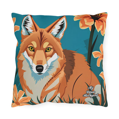 Coyote and Wildflowers, Versatile Throw Pillow - Home or Office Decor