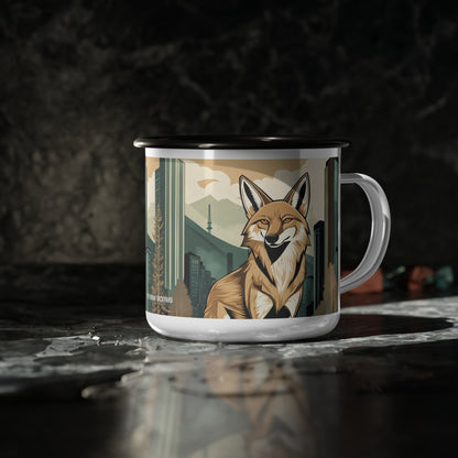 Woodland Neighbor Coyote Enamel Mug — 12 oz