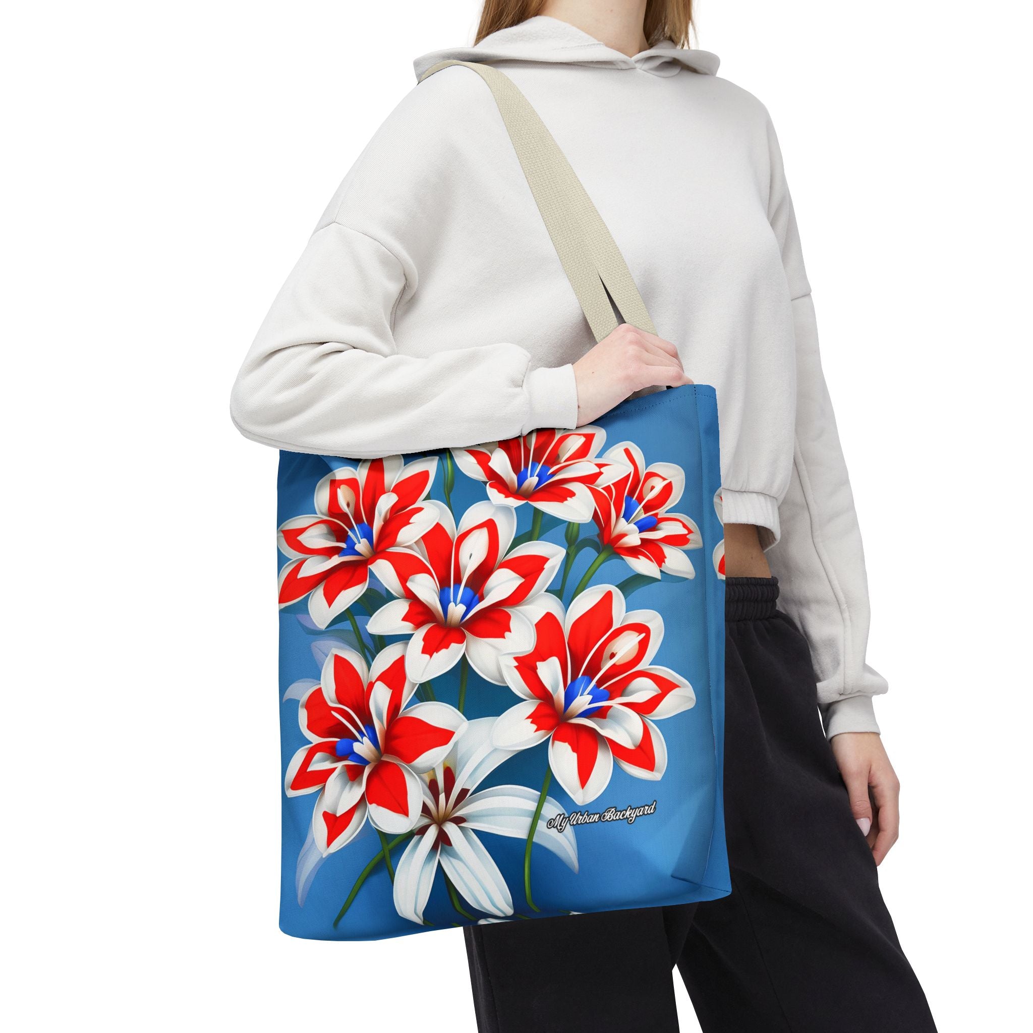Bouquet of Red White and Blue Flowers Tote Bag with Cotton Handles For Everyday Use, 3 Sizes