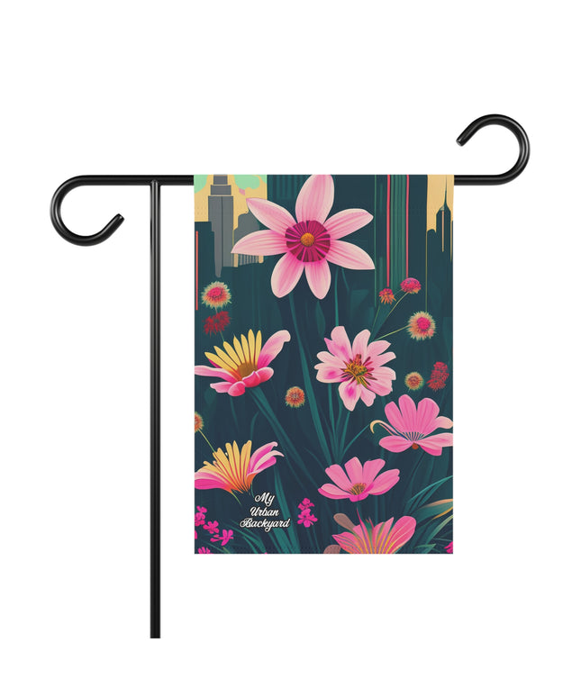 Pink Urban Wildflowers, Garden Flag for Yard, Patio, Porch, or Work, 12"x18" - Flag only