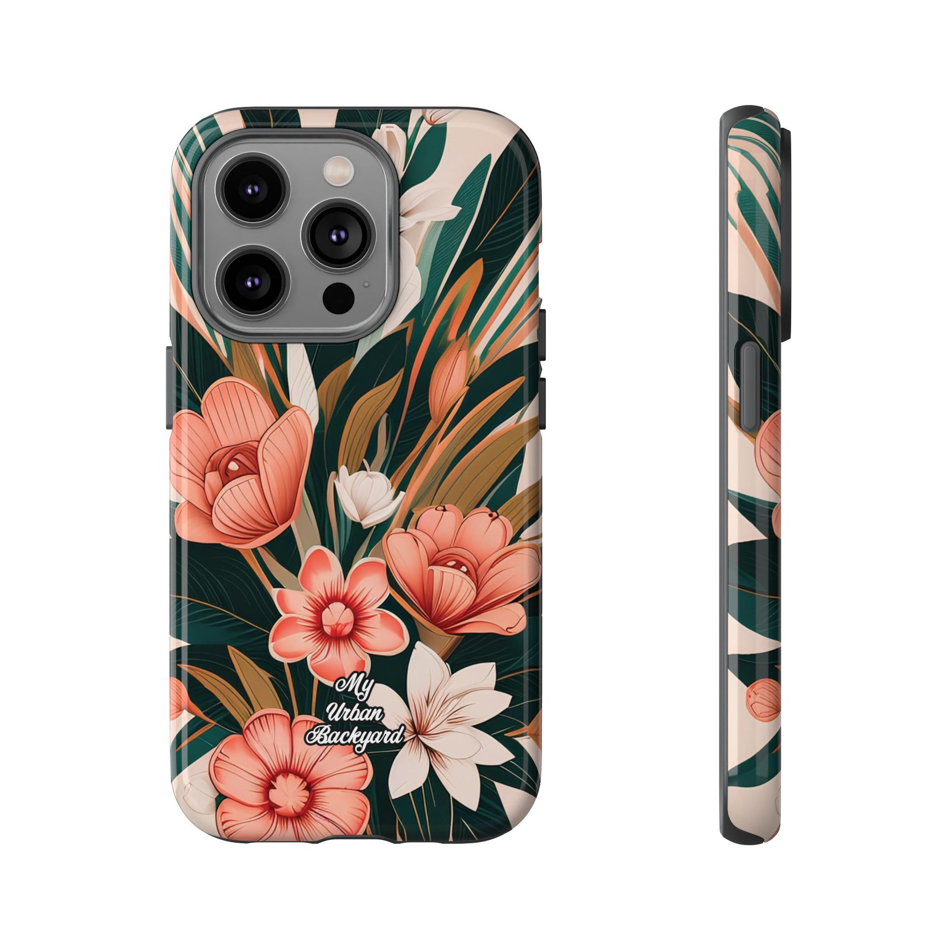 Peach Art Deco Flowers, Cell Phone Case - Apple, Samsung, Google Pixel