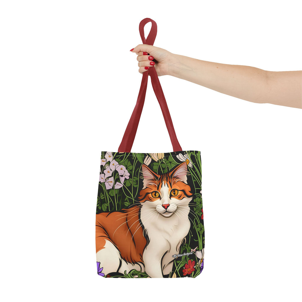 Orange Cat with Flowers Tote Bag with Cotton Handles For Everyday Use, 3 Sizes