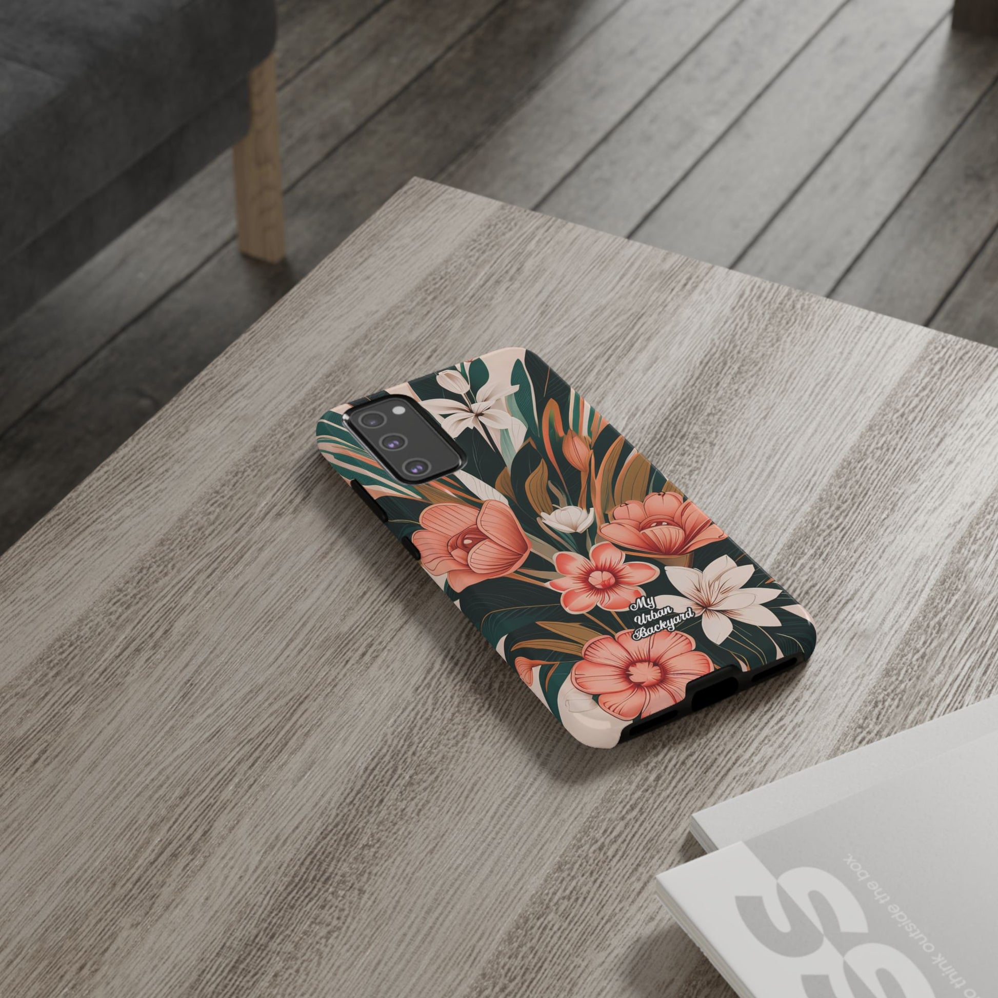 Peach Art Deco Flowers, Cell Phone Case - Apple, Samsung, Google Pixel