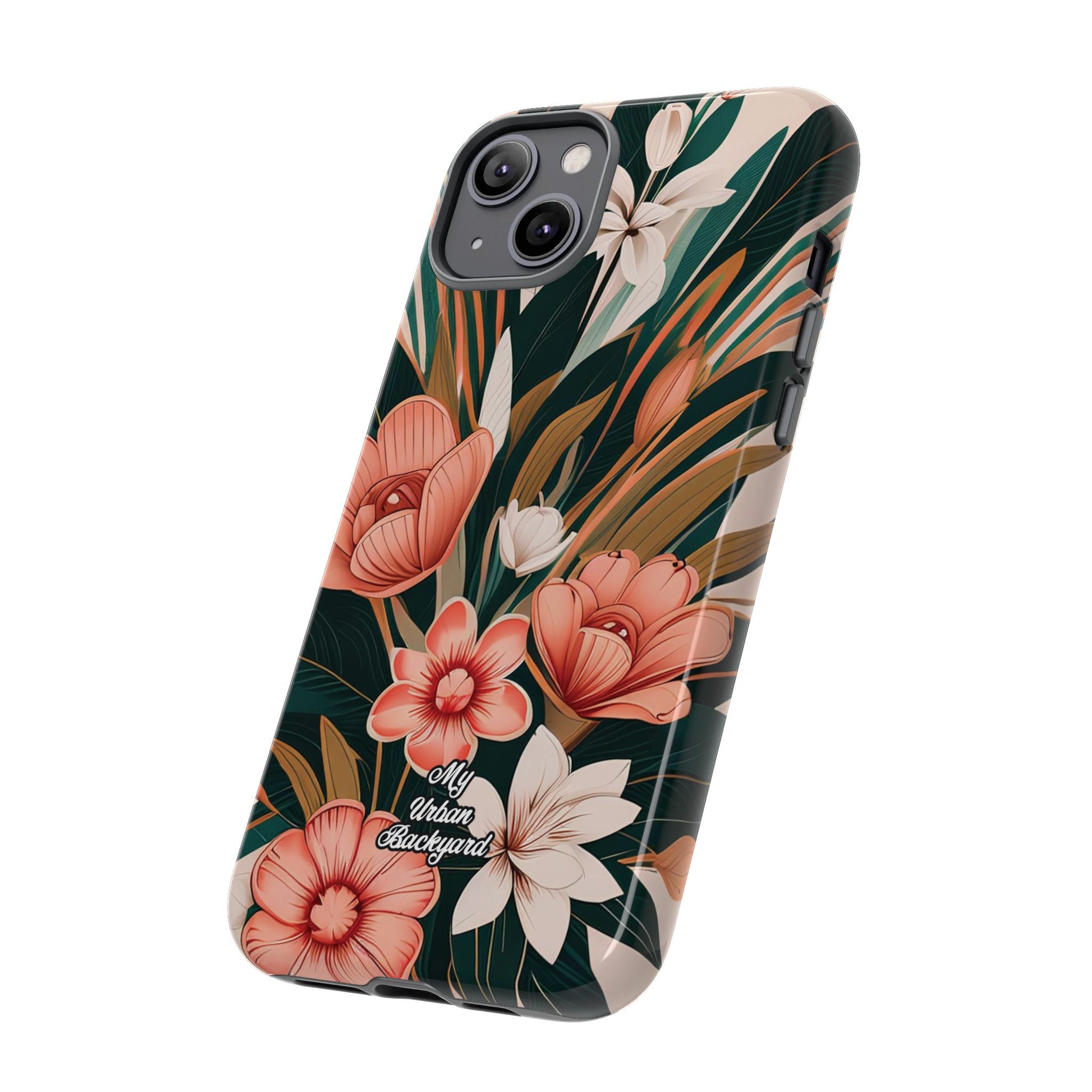 Peach Art Deco Flowers, Cell Phone Case - Apple, Samsung, Google Pixel