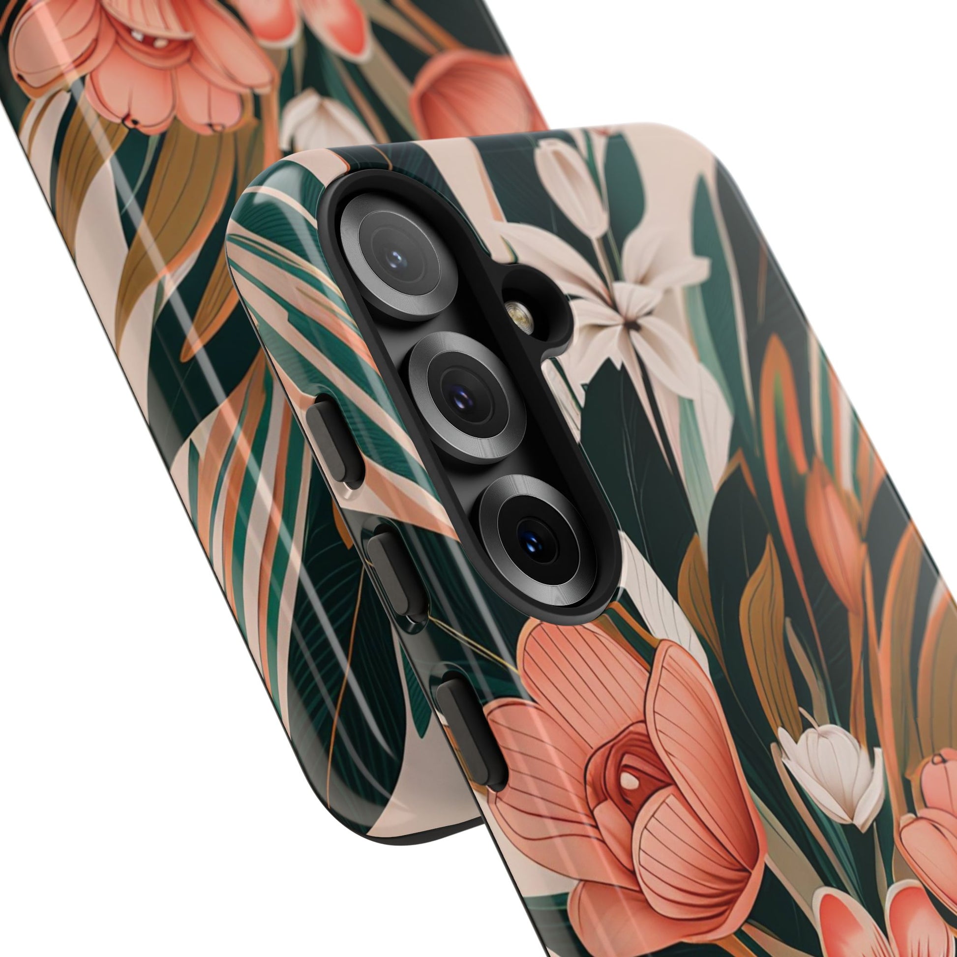 Peach Art Deco Flowers, Cell Phone Case - Apple, Samsung, Google Pixel