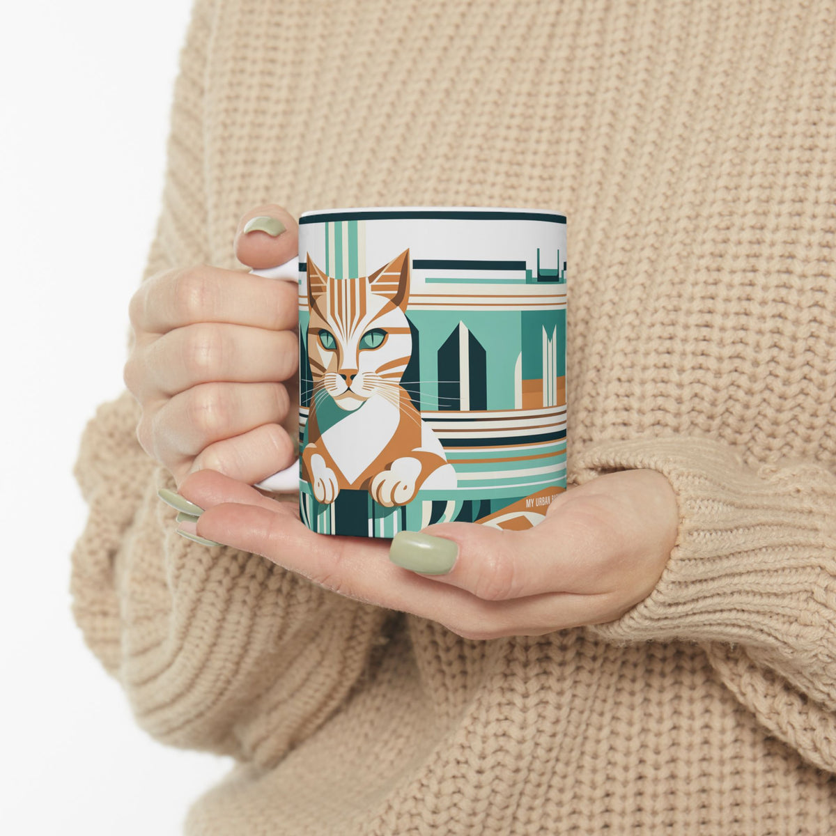 Art Deco Tabby Cat Ceramic Mug