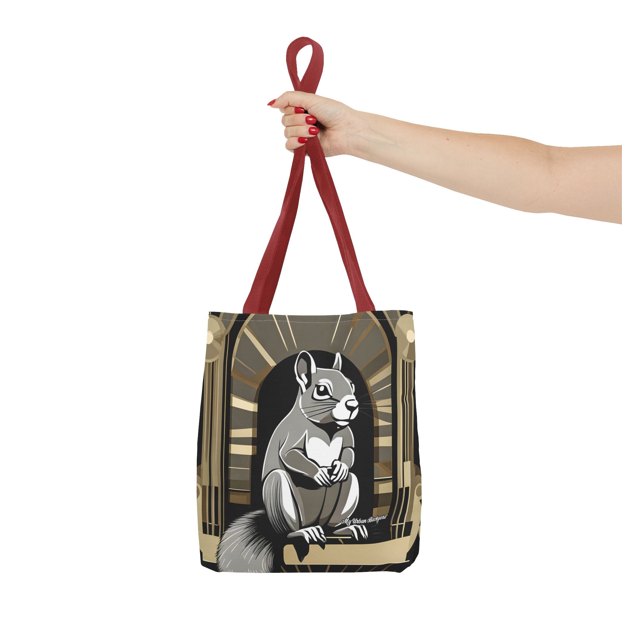 Art Deco Squirrel, Tote Bag with Cotton Handles For Everyday Use, 3 Sizes