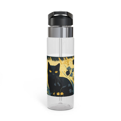 Black Cat with Black Flowers, 20oz Sport Water Bottle, BPA-Free, Tritan™ plastic