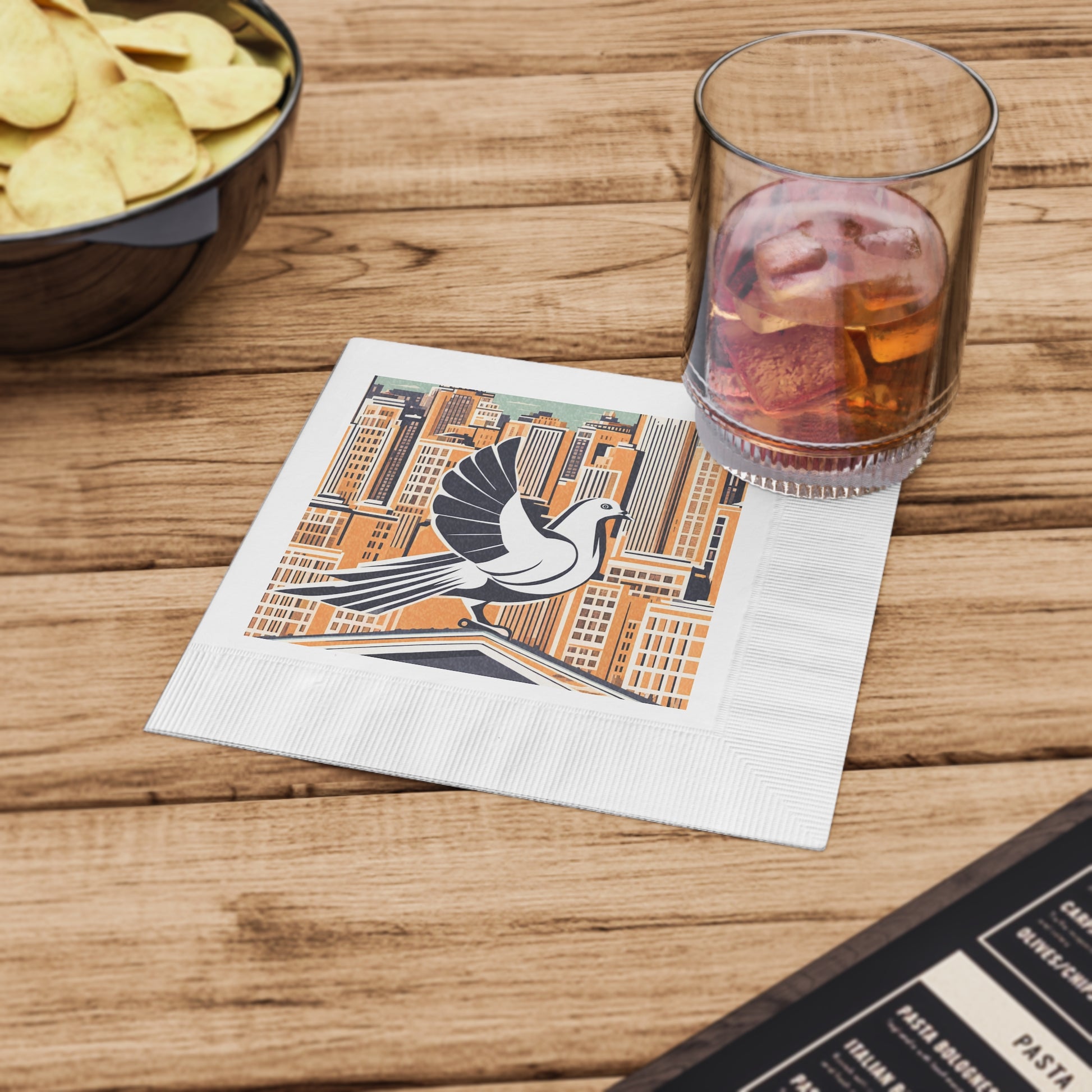 City Bird on Roof Cocktail Napkins - Decorative Paper Napkins for Parties, 2 sizes, Pack of 50 or 100