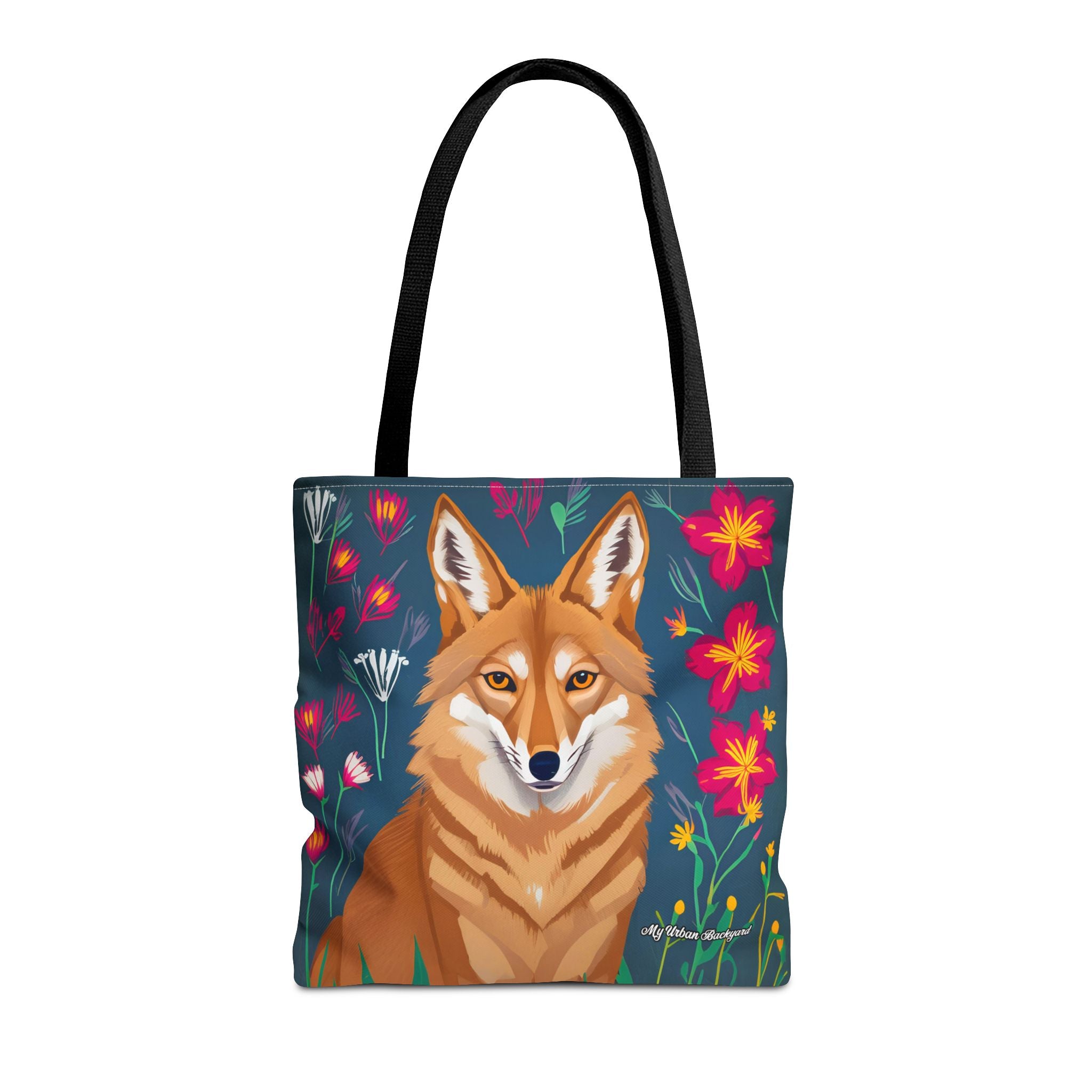 Coyote w Red Flowers Tote Bag with Cotton Handles For Everyday Use, 3 Sizes