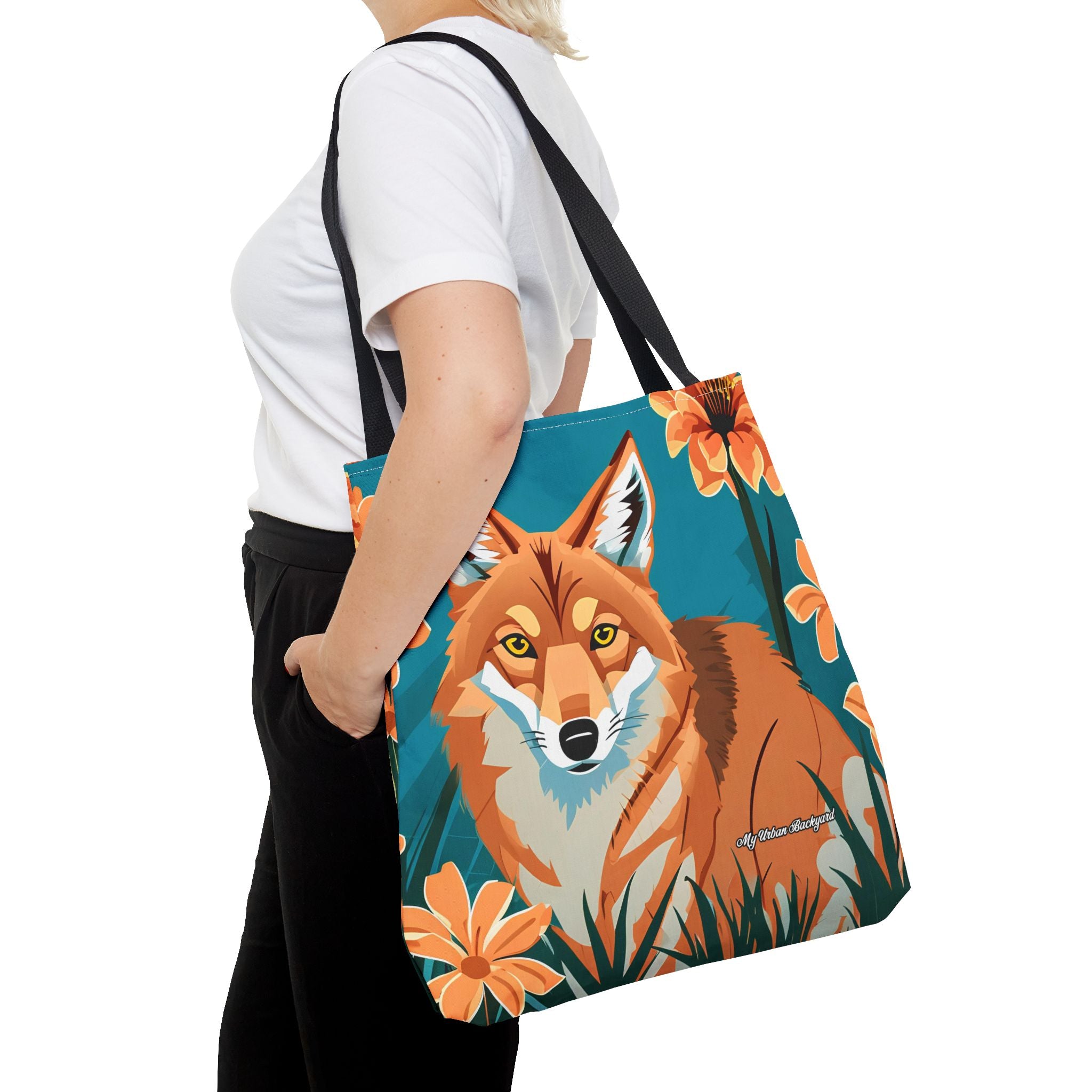 Coyote with Flowers Tote Bag with Cotton Handles For Everyday Use, 3 Sizes
