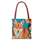 Coyote with Flowers Tote Bag with Cotton Handles For Everyday Use, 3 Sizes