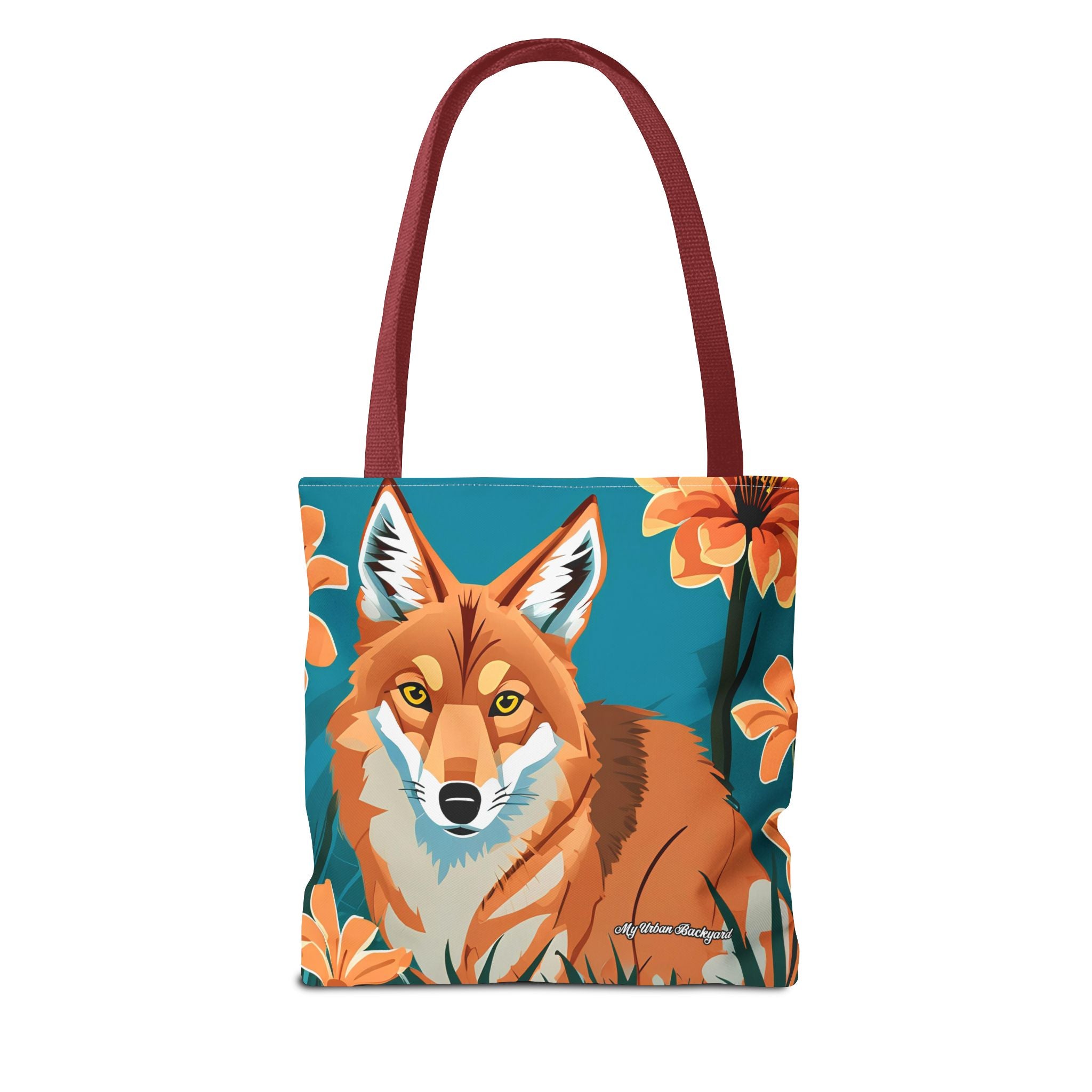 Coyote with Flowers Tote Bag with Cotton Handles For Everyday Use, 3 Sizes