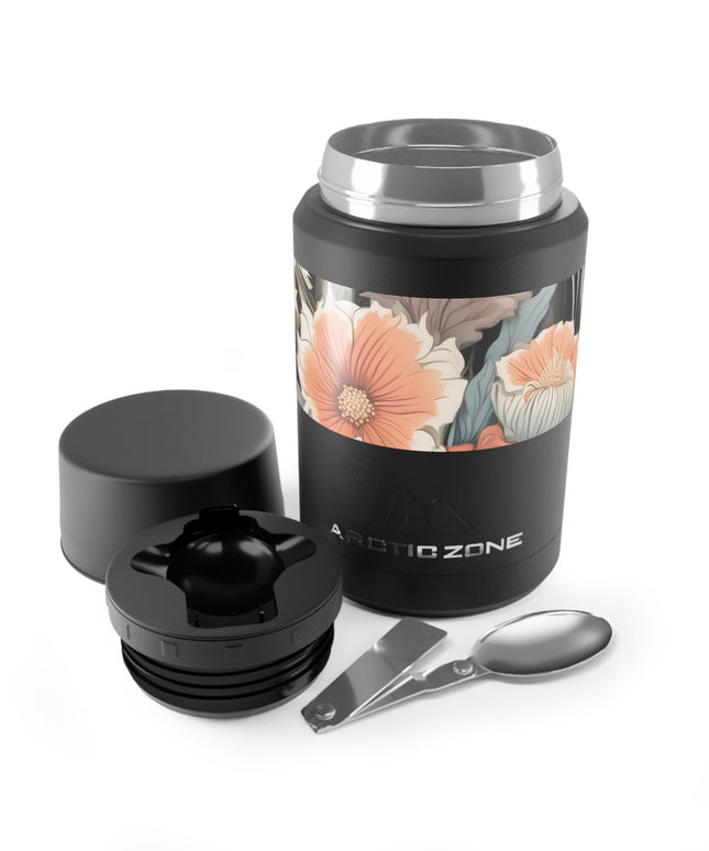 Muted Wildflower Bouquet, Reusable Insulated Food Storage Container with Spoon – 16.9oz