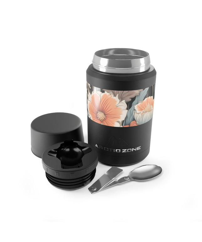 Muted Wildflower Bouquet, Reusable Insulated Food Storage Container with Spoon – 16.9oz