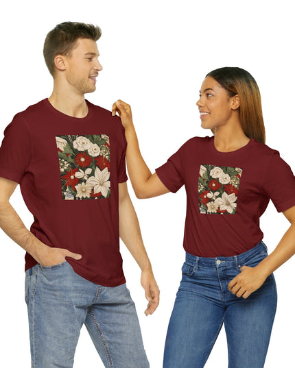 Red & White Flowers, Soft 100% Jersey Cotton T-Shirt, Unisex, Short Sleeve, Retail Fit