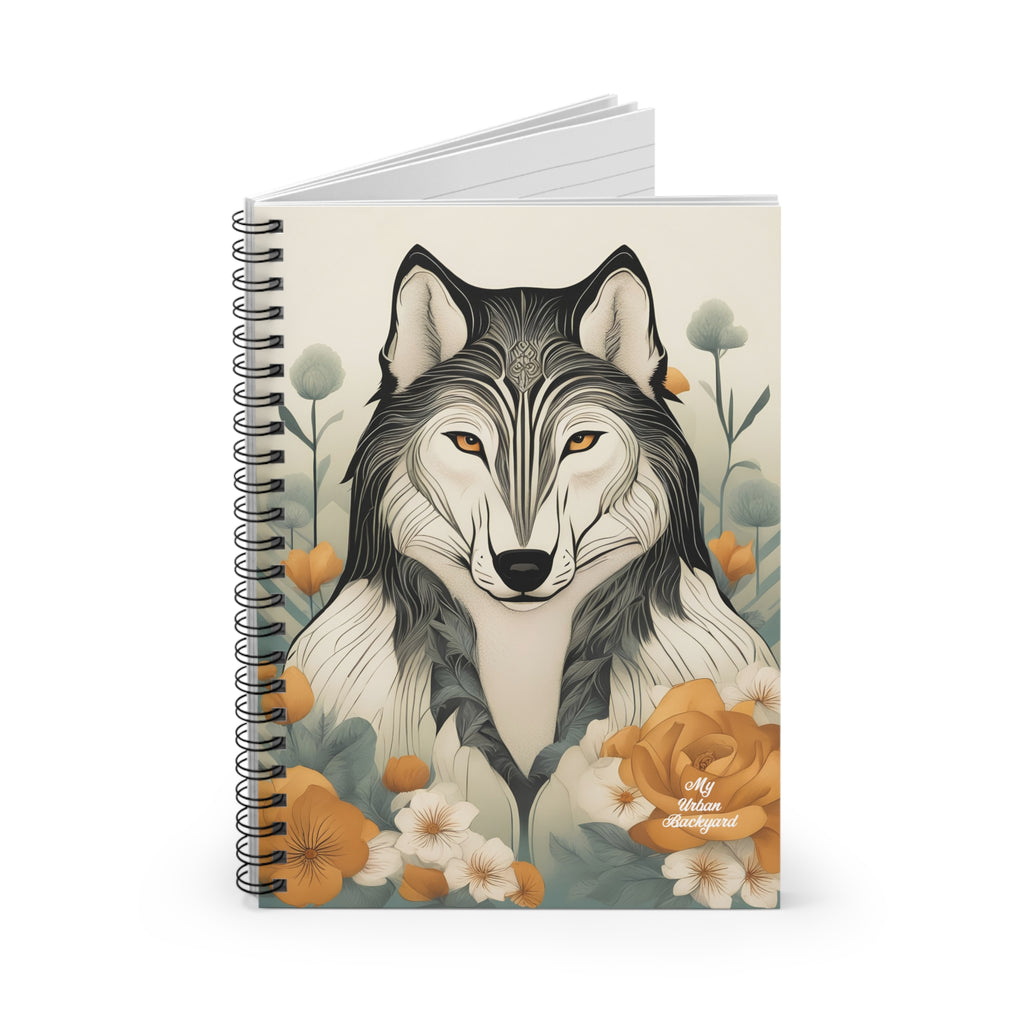 Orange-Eyed Wolf, Spiral Notebook Writing Journal - 118 Ruled Pages