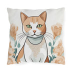 Green-Eyed Tabby Cat, Bay Leaf accent color, Throw Pillow