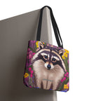 Raccoon and Flowers Tote Bag with Cotton Handles For Everyday Use, 3 Sizes