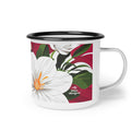 12oz Enamel Camping Mug for Coffee, Tea, Hot Cocoa, or Cereal - White Flowers on Red