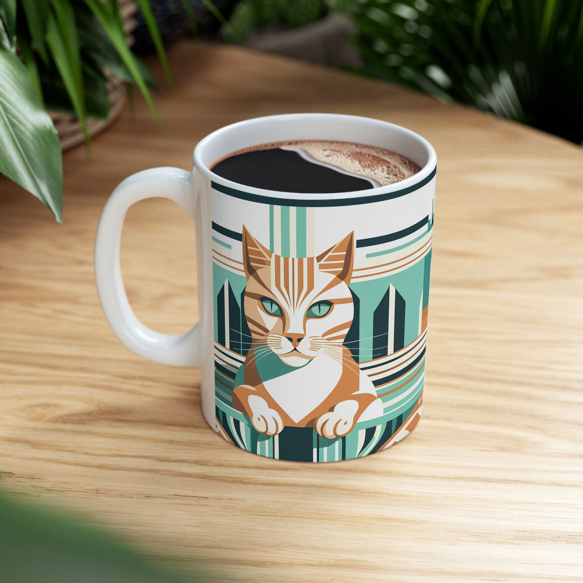 Art Deco Tabby Cat Ceramic Mug