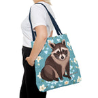 Young Raccoon w Flowers Tote Bag with Cotton Handles For Everyday Use, 3 Sizes