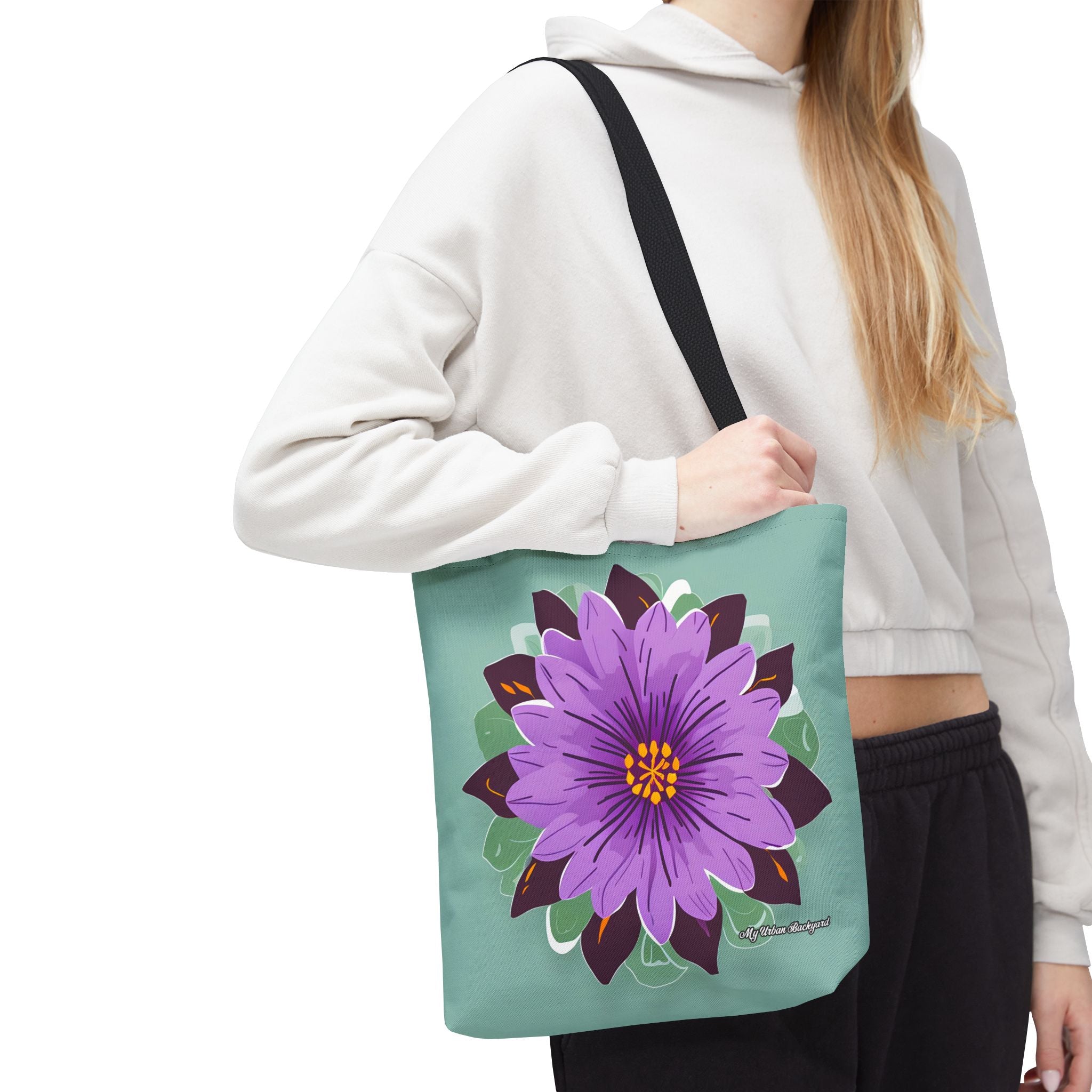 Purple Flower Tote Bag with Cotton Handles For Everyday Use, 3 Sizes