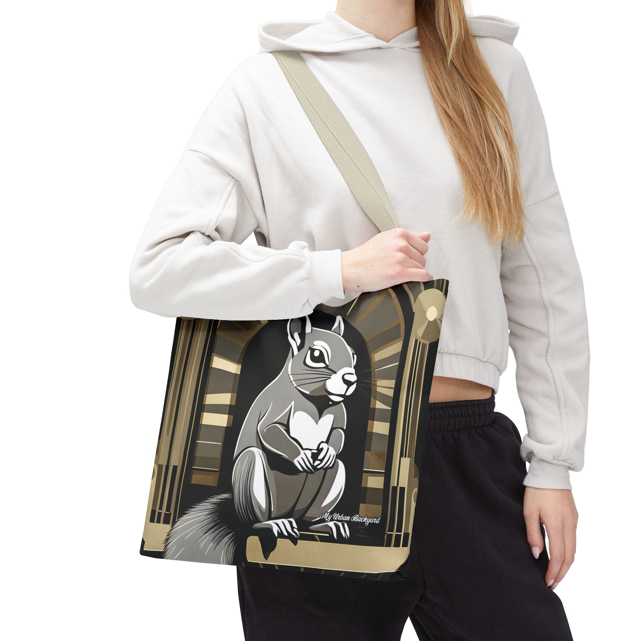 Art Deco Squirrel, Tote Bag with Cotton Handles For Everyday Use, 3 Sizes