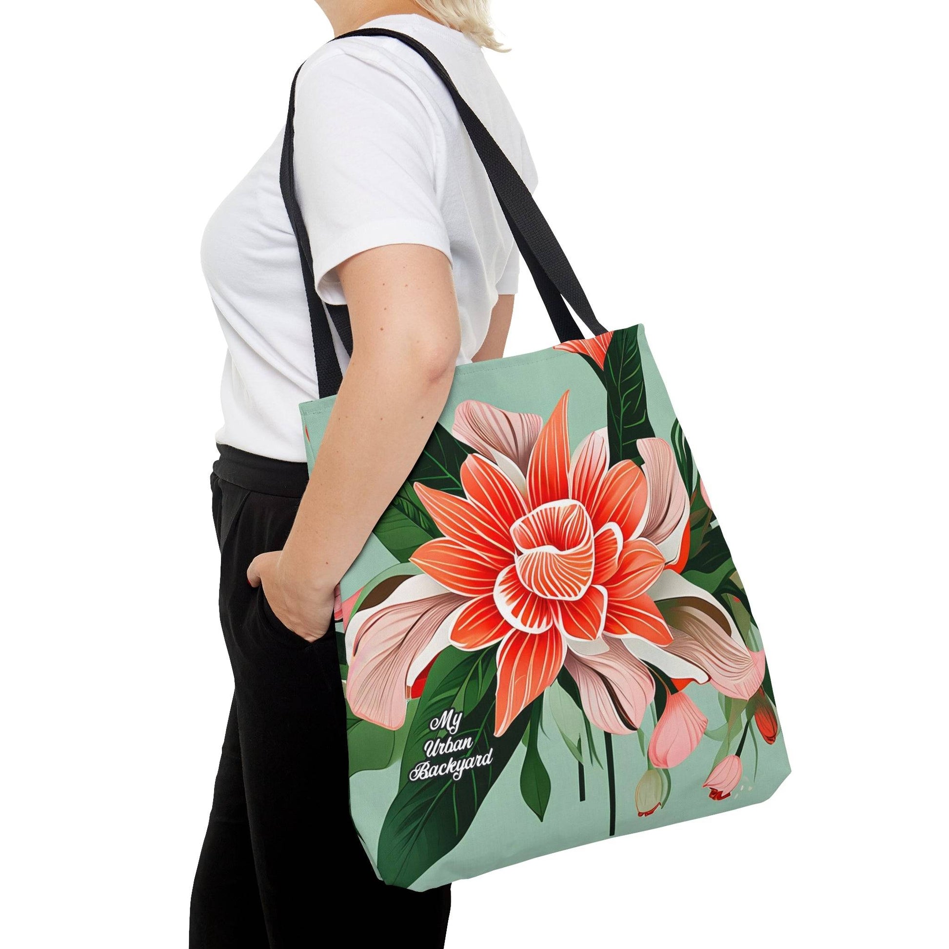 Everyday Tote Bag w Cotton Handles, Reusable Shoulder Bag, Large Flower