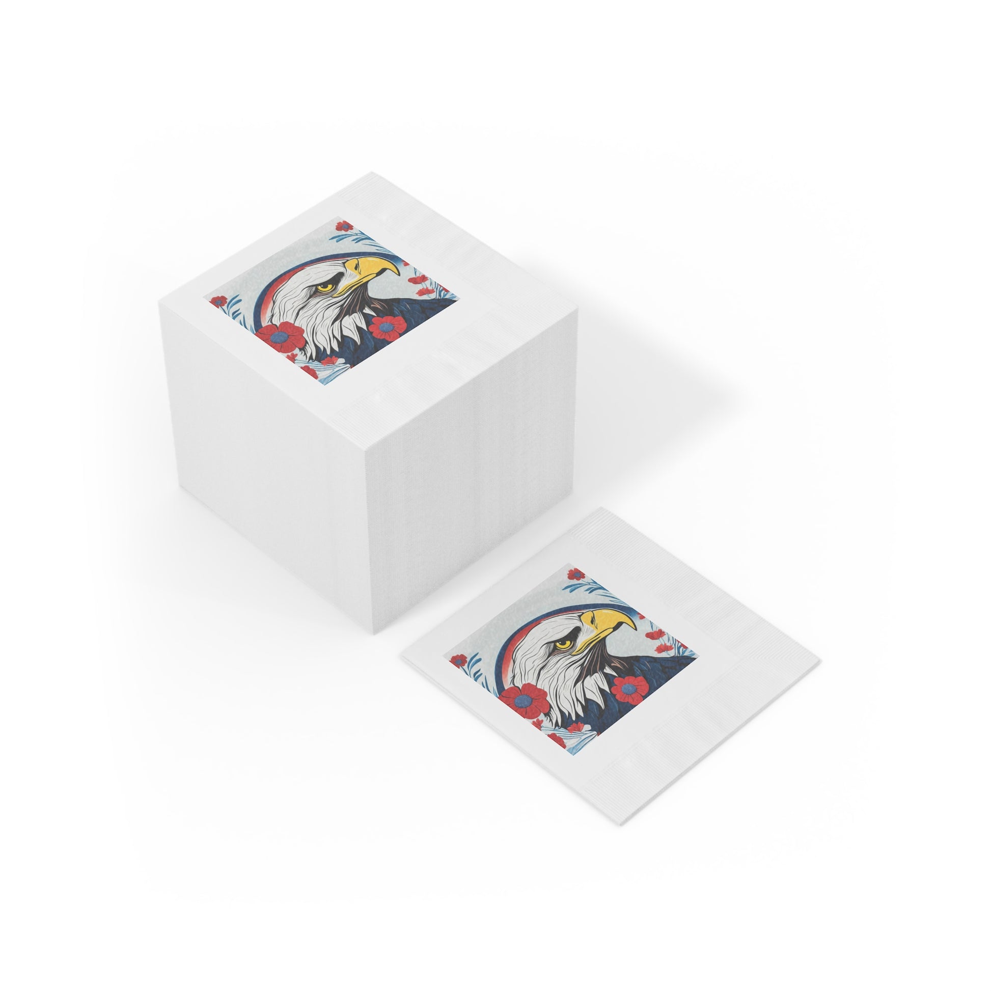 Bald Eagle Floral Cocktail Napkins — Patriotic Bald Eagle Design, 2 sizes, Pack of 50 or 100