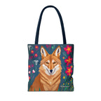 Coyote w Red Flowers Tote Bag with Cotton Handles For Everyday Use, 3 Sizes