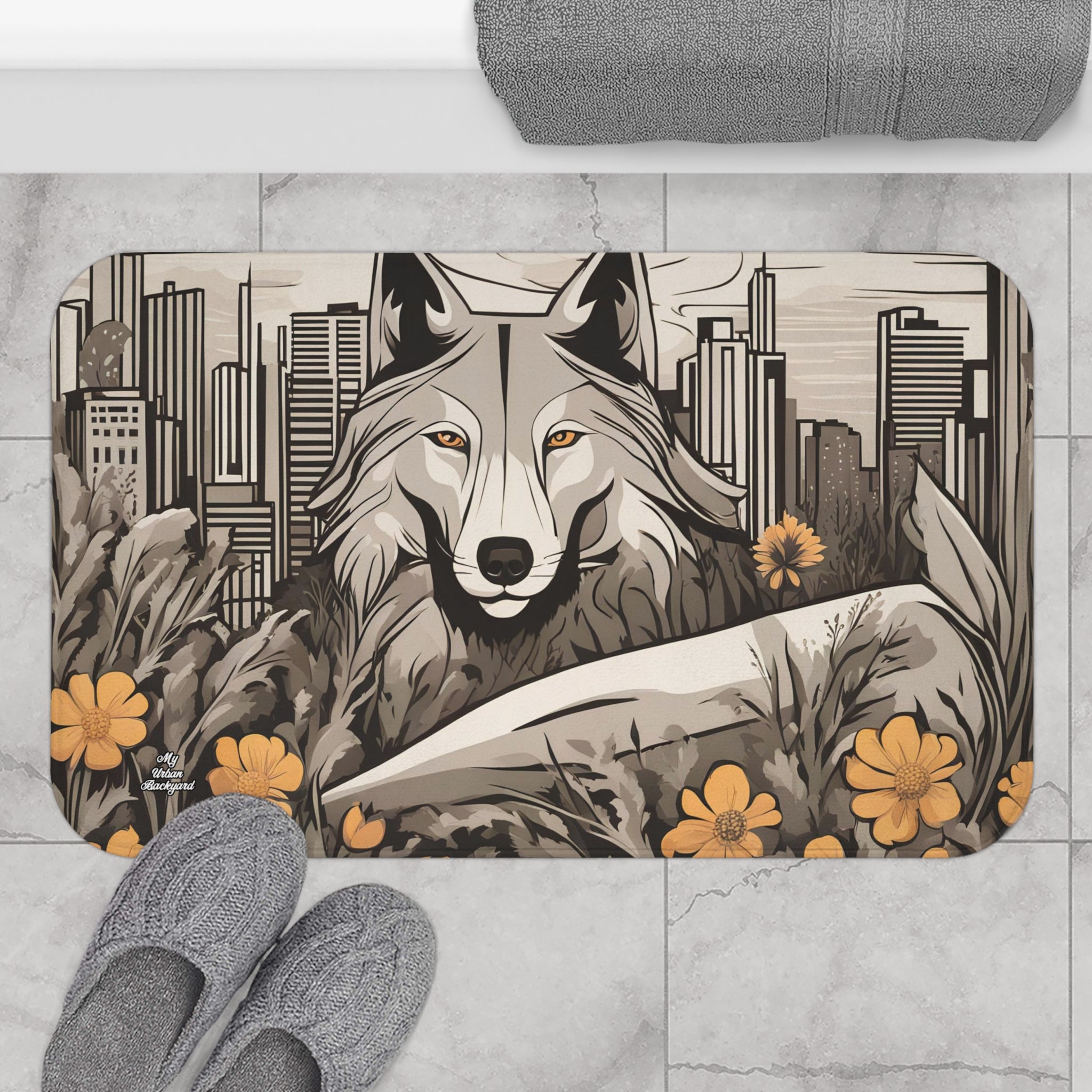 City Wolf, Memory Foam Bath Mat - Cozy Bathroom Essential