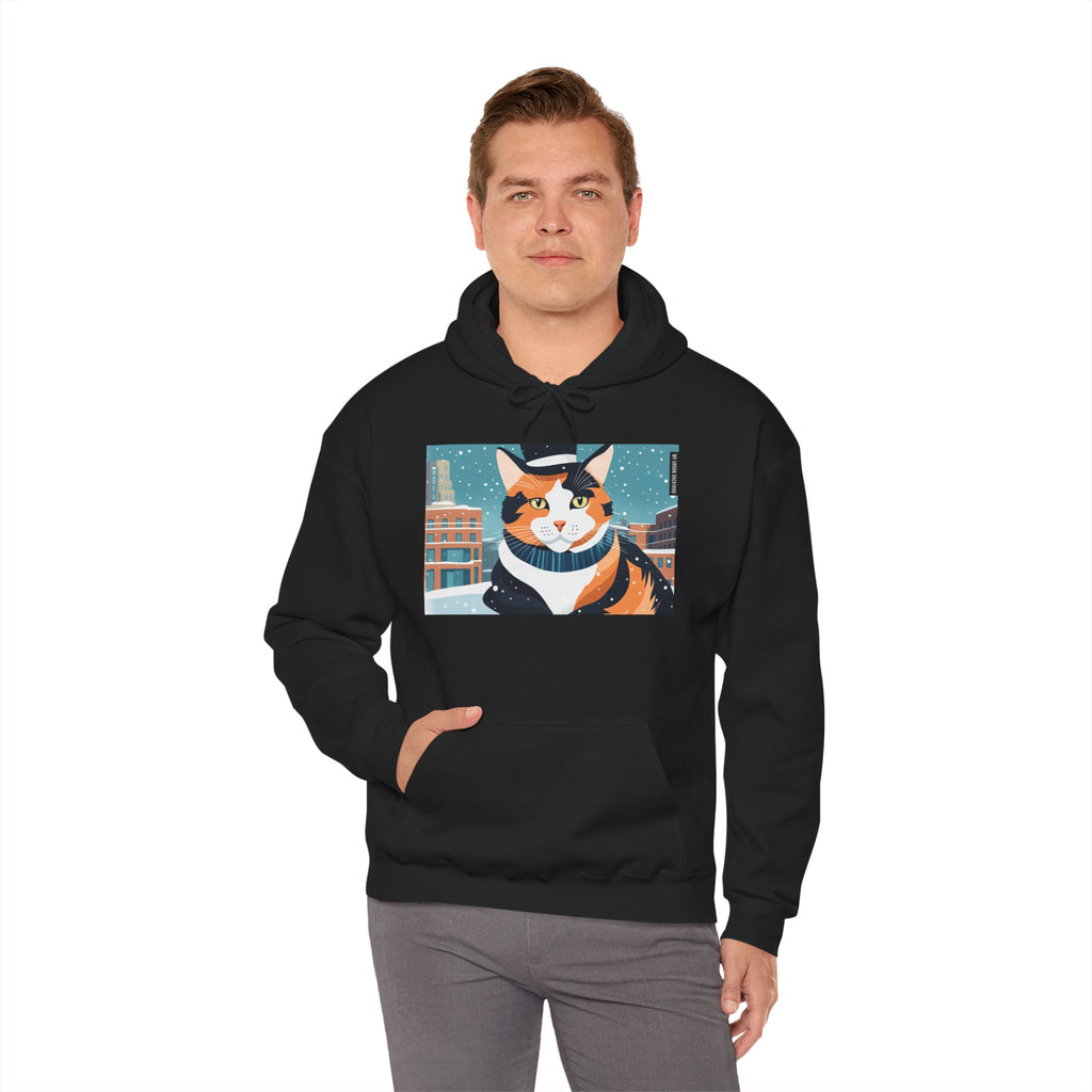 Calico Cat in Snow Hoodie — Cozy Winter Cat Lover Sweatshirt