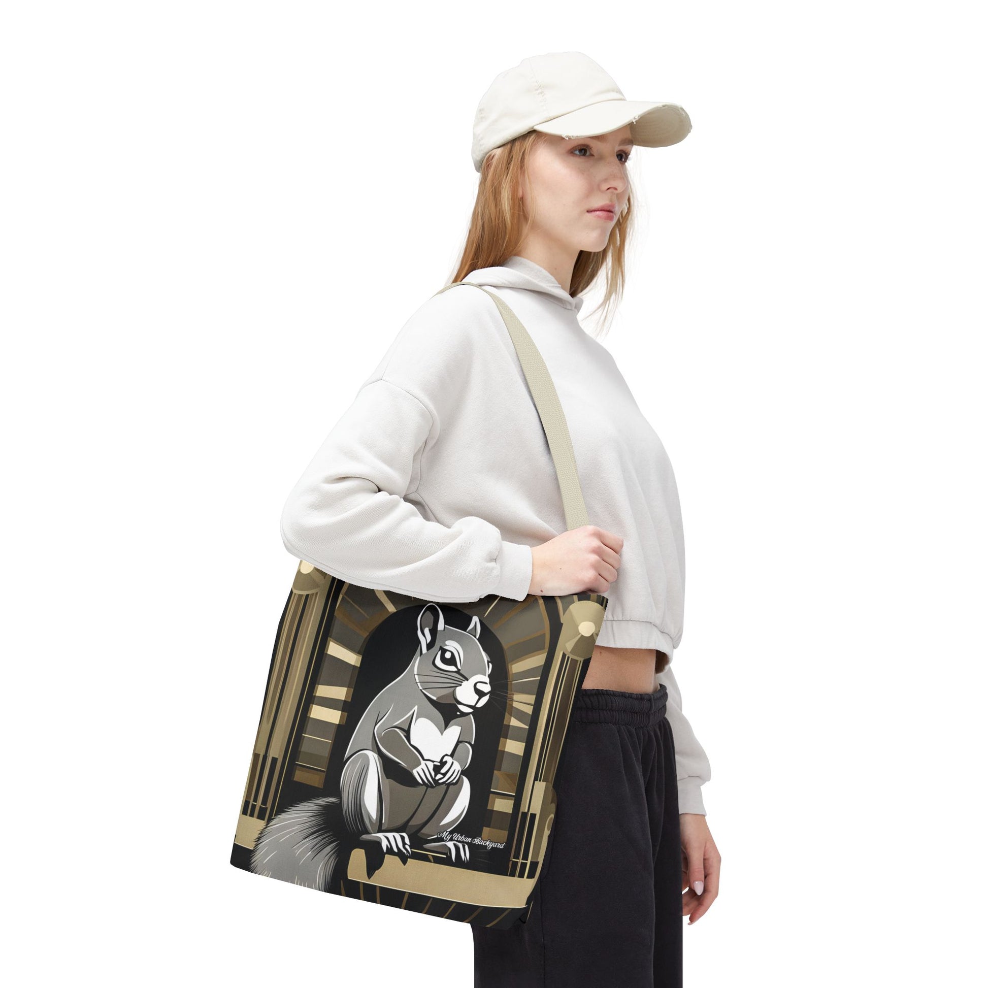 Art Deco Squirrel, Tote Bag with Cotton Handles For Everyday Use, 3 Sizes