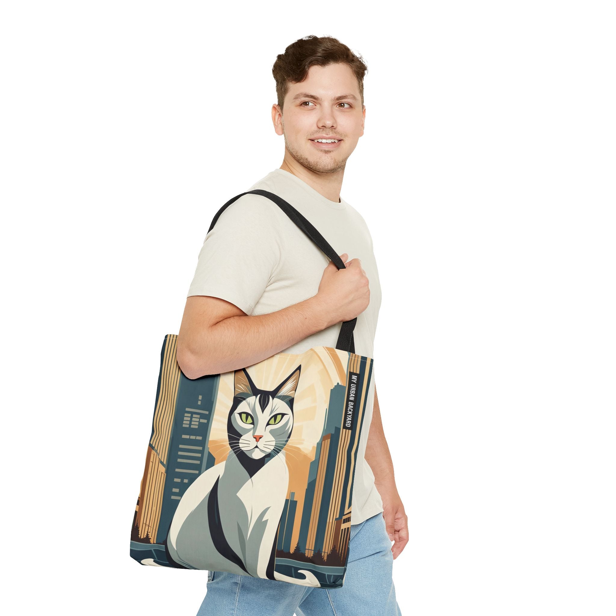 Art Deco Urban Cat Tote Bag