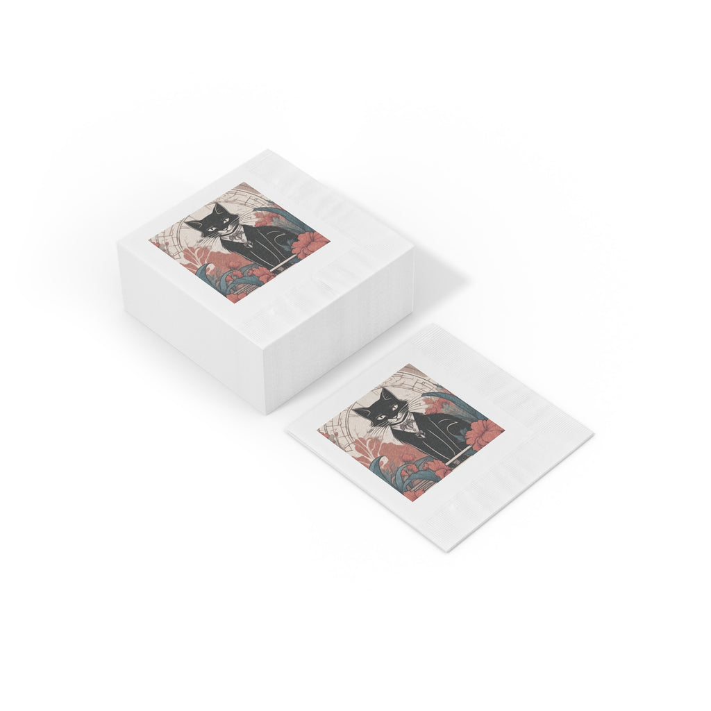 Tuxedo Cat with Flowers Napkins