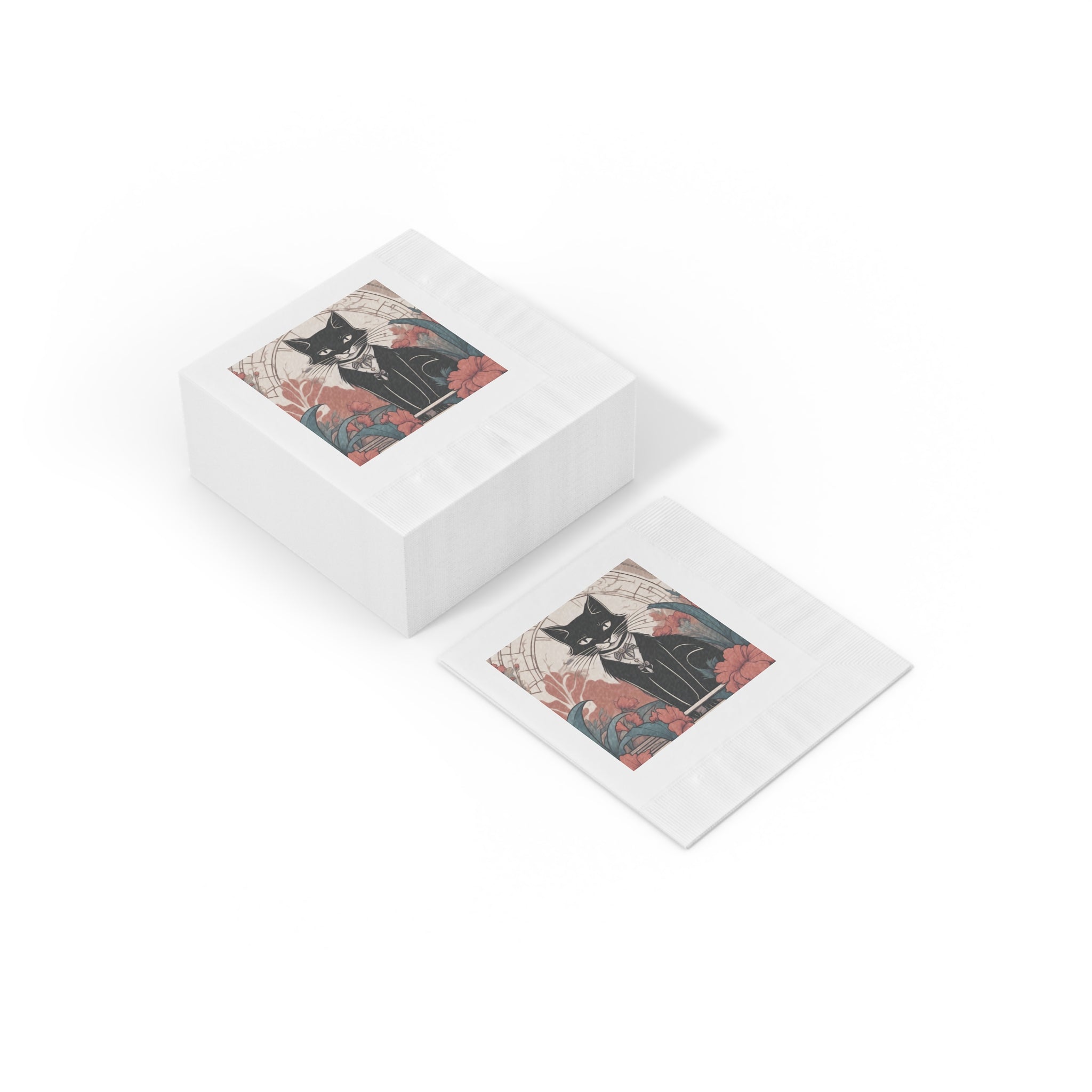 Tuxedo Cat with Flowers Napkins