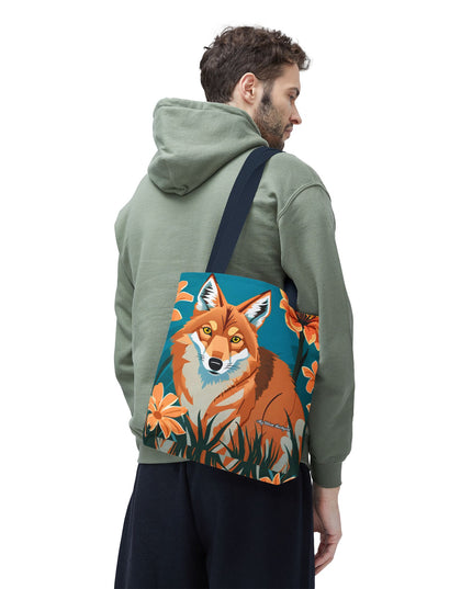 Coyote with Flowers Tote Bag with Cotton Handles For Everyday Use, 3 Sizes