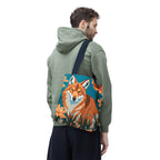 Coyote with Flowers Tote Bag with Cotton Handles For Everyday Use, 3 Sizes