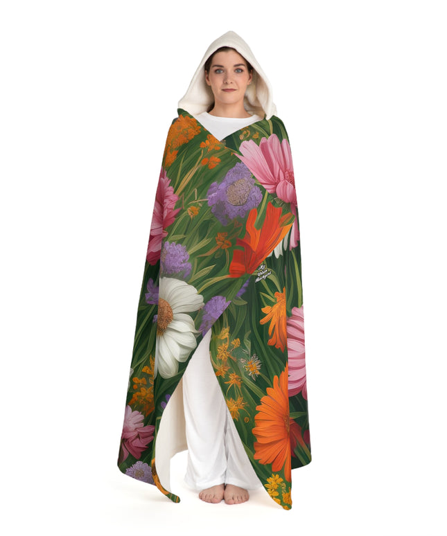 Wildflower Field, Cozy Hooded Sherpa Fleece Blanket